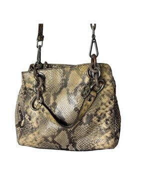 Michael Kors Satchel Brown Python Embossed Leather with 2 Charms